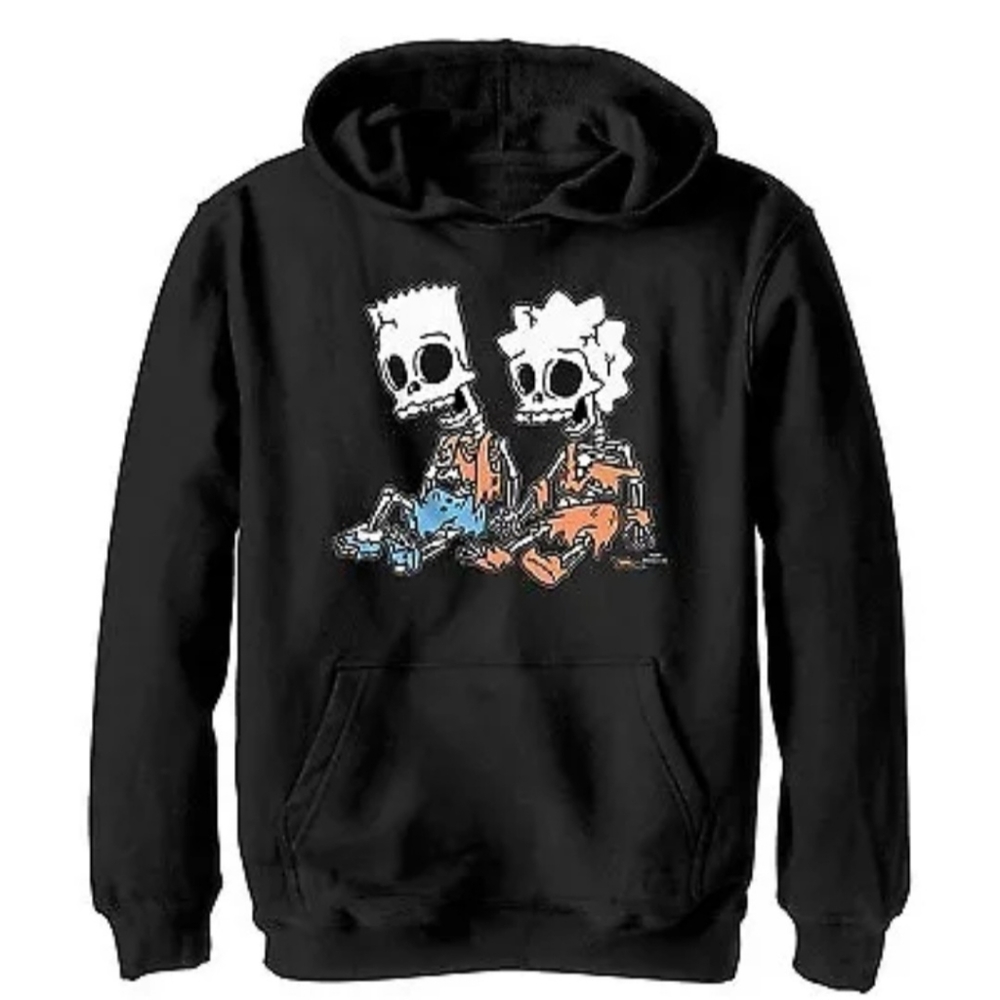 The Simpsons Skeleton Bart & Lisa Pullover Hoodie Black Youth Medium